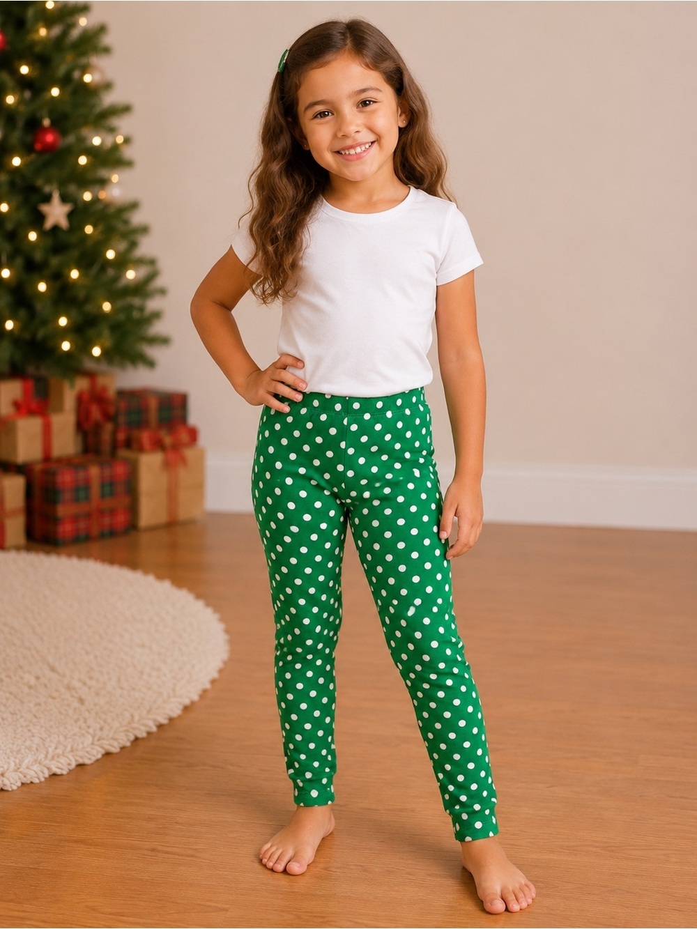 Nwt • Girls Green Polka Dot Leggings